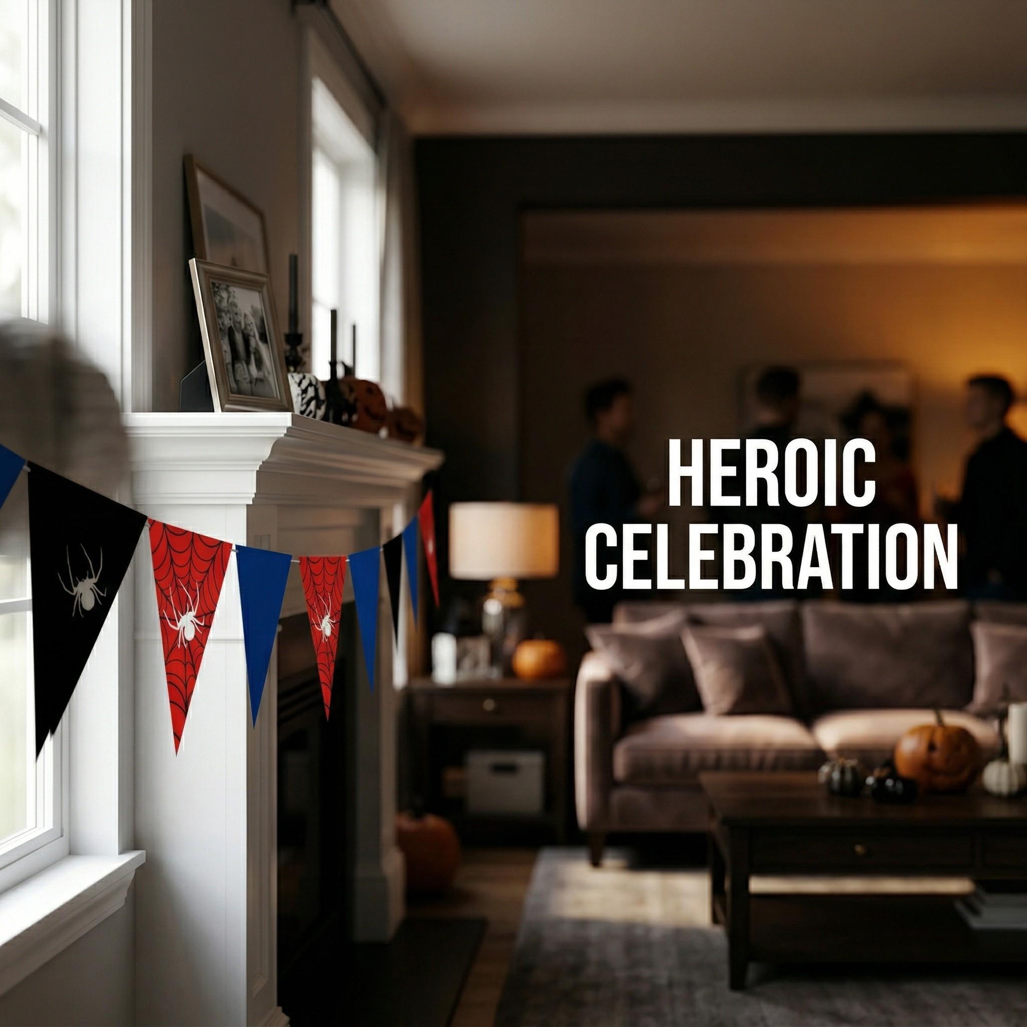 12pcs set of spider-themed Halloween party supplies Happy Birthday banner party decorations, classic red, blue, and black color scheme with Spider Web pattern design triangular flags, home wall decoration, wedding anniversary, holiday celebration supplies