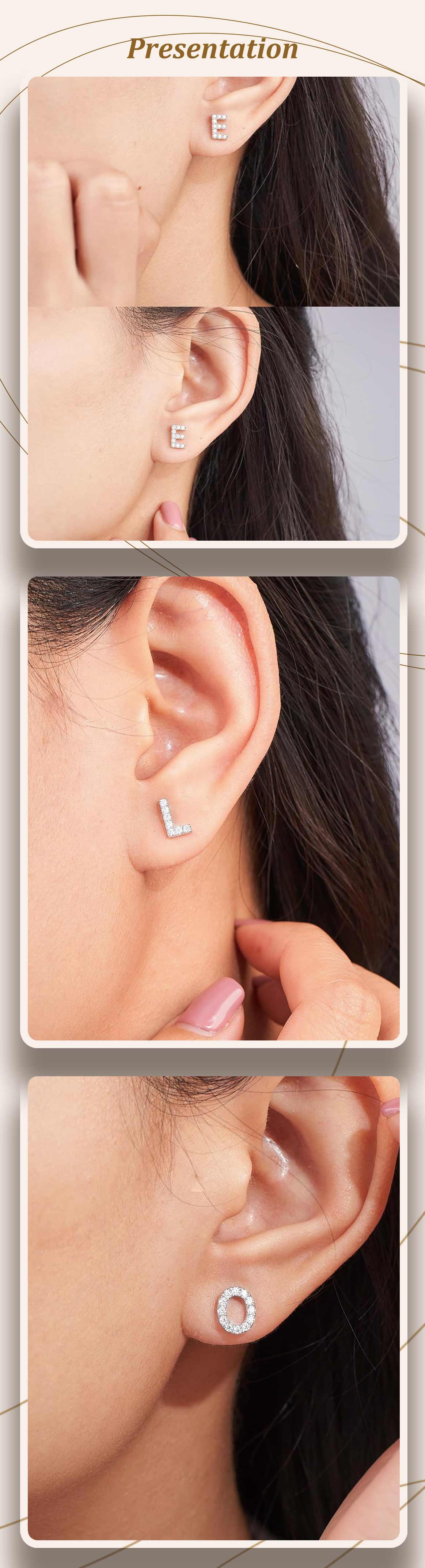 【#328 Initial Studs】Screw Back 925 Sterling Silver Synthetic Moissanite Letter stud earrings for Women Letter Stud Earrings DIY Earrings for Gilrs Initial Earrings for Women