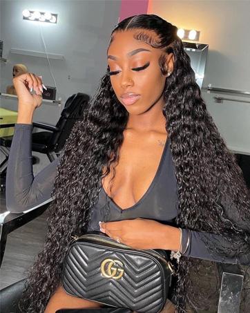 30 Inch Deep Wave Lace Front Wigs Human Hair 180% Density 13x4 HD Lace Frontal Wigs Human Hair Pre Plucked Deep Curly Glueless Wigs Human Hair for Women Natural Black