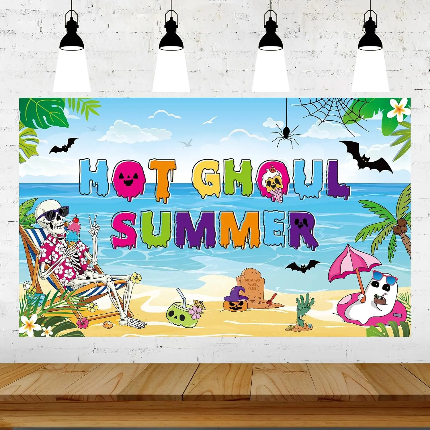 Summer Halloween Party Decorations 6 x 4 ft Hot Ghoul Summer Backdrop Banner Halloween in Summer Theme Party Photography Background Supplies