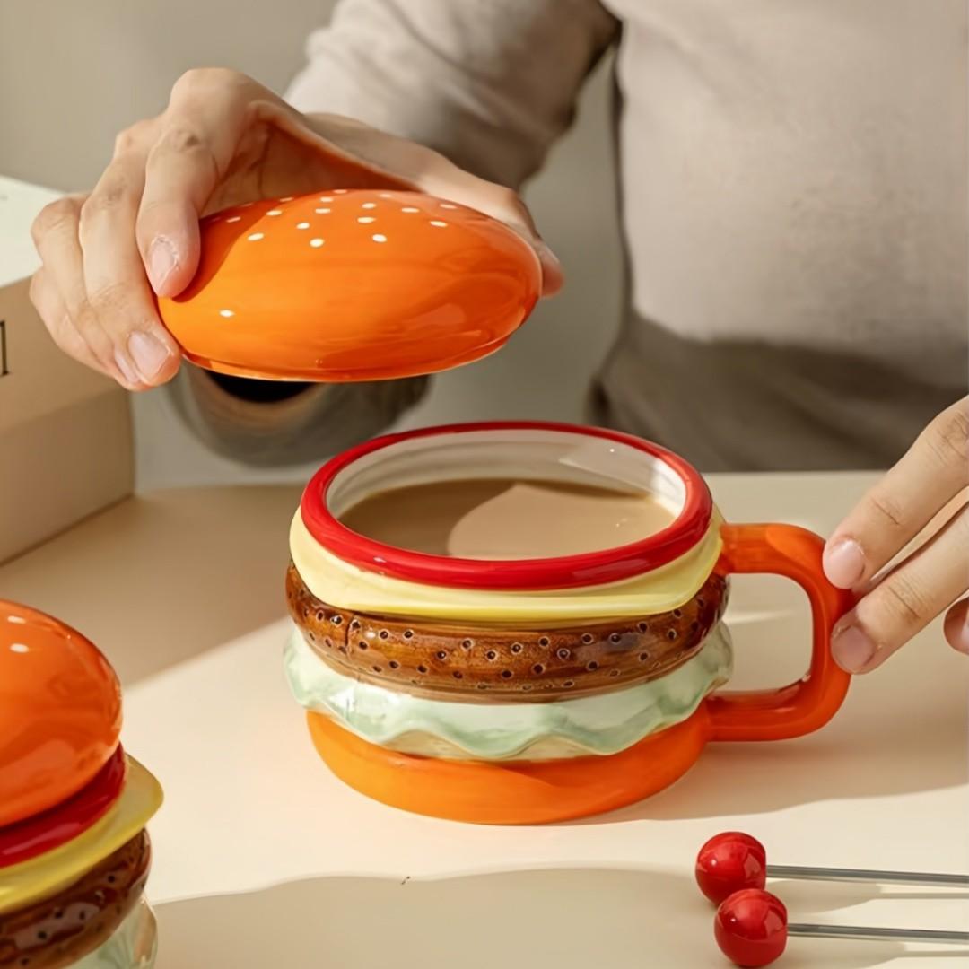Hamburger-Shaped Ceramic Cup, Multi-Layer Design, Bright Colors, Safe and Durable, Perfect Birthday Gift, Christmas Present