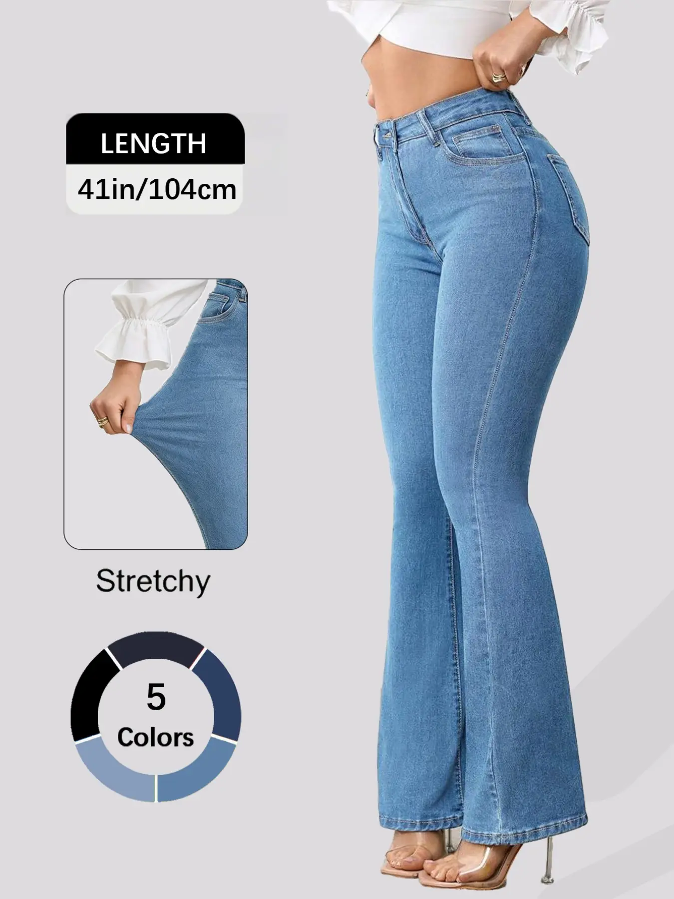 Women's Slim Fit Elastic Bell Bottom Jeans, Multi-Color, Fashionable Comfort Design, Ideal for Casual Wear and Daily Style