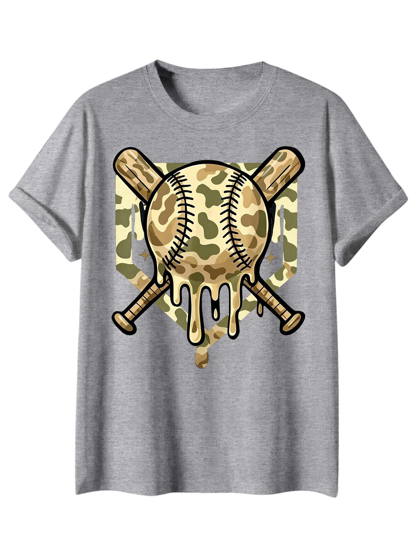 Baseball Style Ice Cream Drip Color Boy Pattern Camo T-Shirt, Fashion Casual Clothing, Ideal Gift for Sports Enthusiasts & Teens