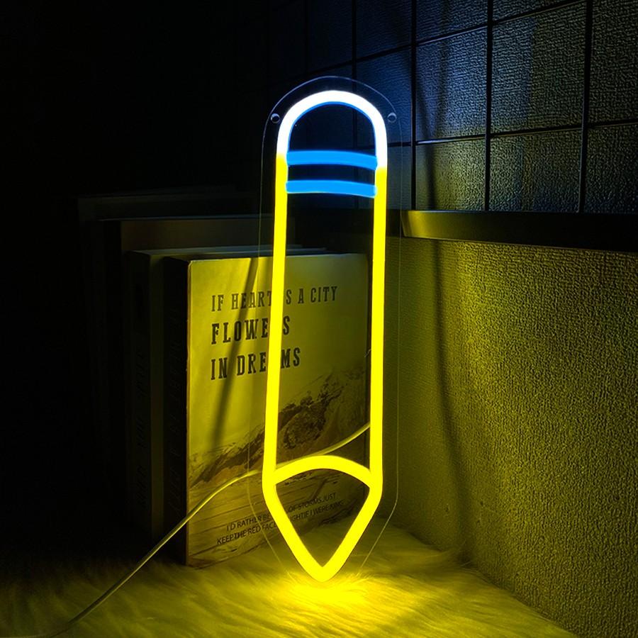 Pencil LED Neon Signs - Desk/Table Classroom Lamp with Stand for Bedroom, Study Room, Game Room - USB Powered Pencil Neon Lights - Back to School Classroom Lights for Teachers