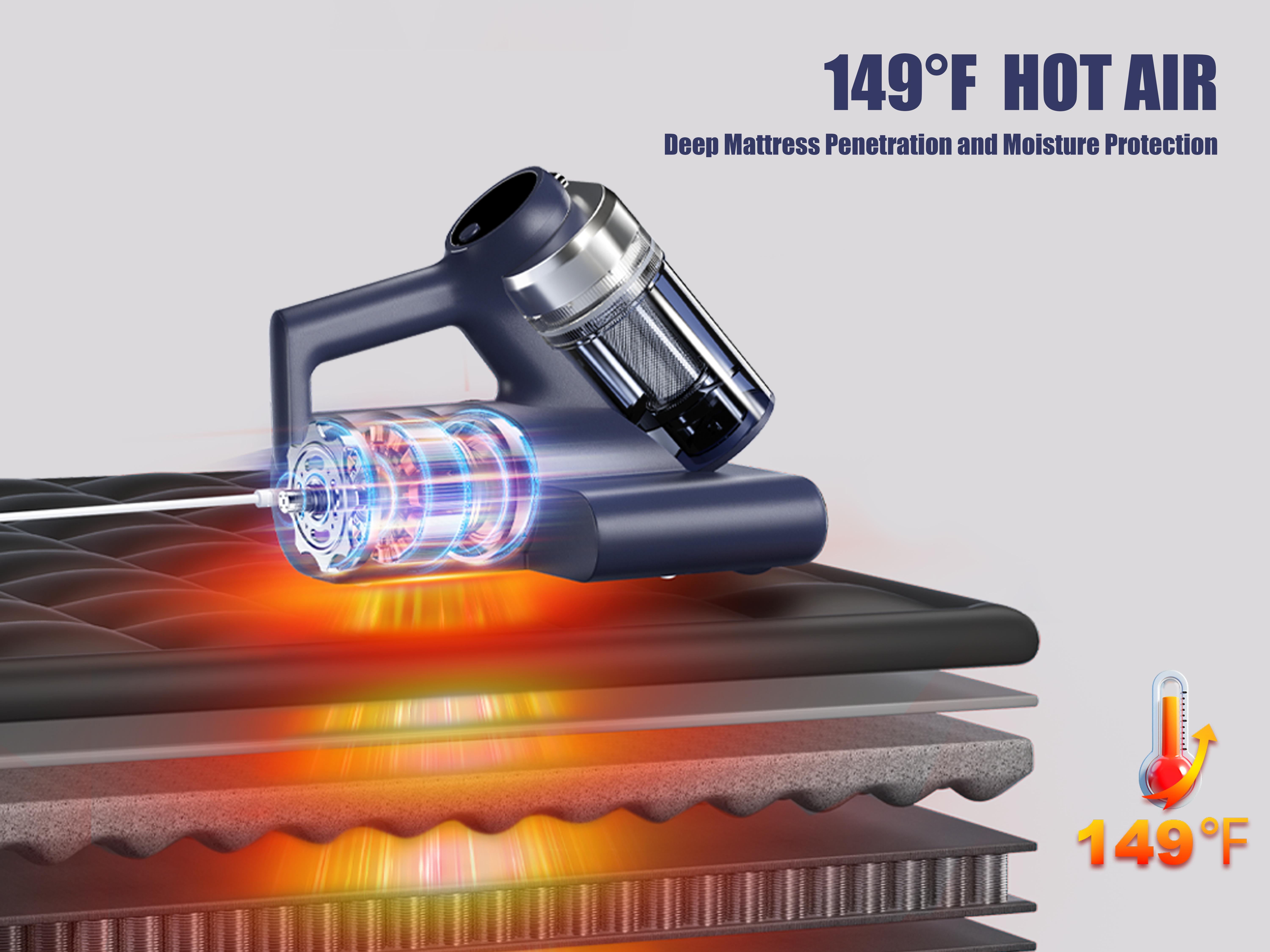 Teant Mattress Vacuum Cleaner for Dust Mites Removal, Bed Vacuum with UV-C Light & 149°F Hot Air & Aroma Tablet & LED Display, 16Kpa Powerful Suction Double-Cup Handheld Vacuum Cleaner With HEPA Filter for Bed, Couch, Sofa, Carpet
