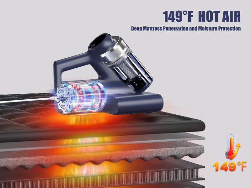 Teant Mattress Vacuum Cleaner for Dust Mites Removal, Bed Vacuum with UV-C Light & 149°F Hot Air & Aroma Tablet & LED Display, 16Kpa Powerful Suction Double-Cup Handheld Vacuum Cleaner With HEPA Filter for Bed, Couch, Sofa, Carpet