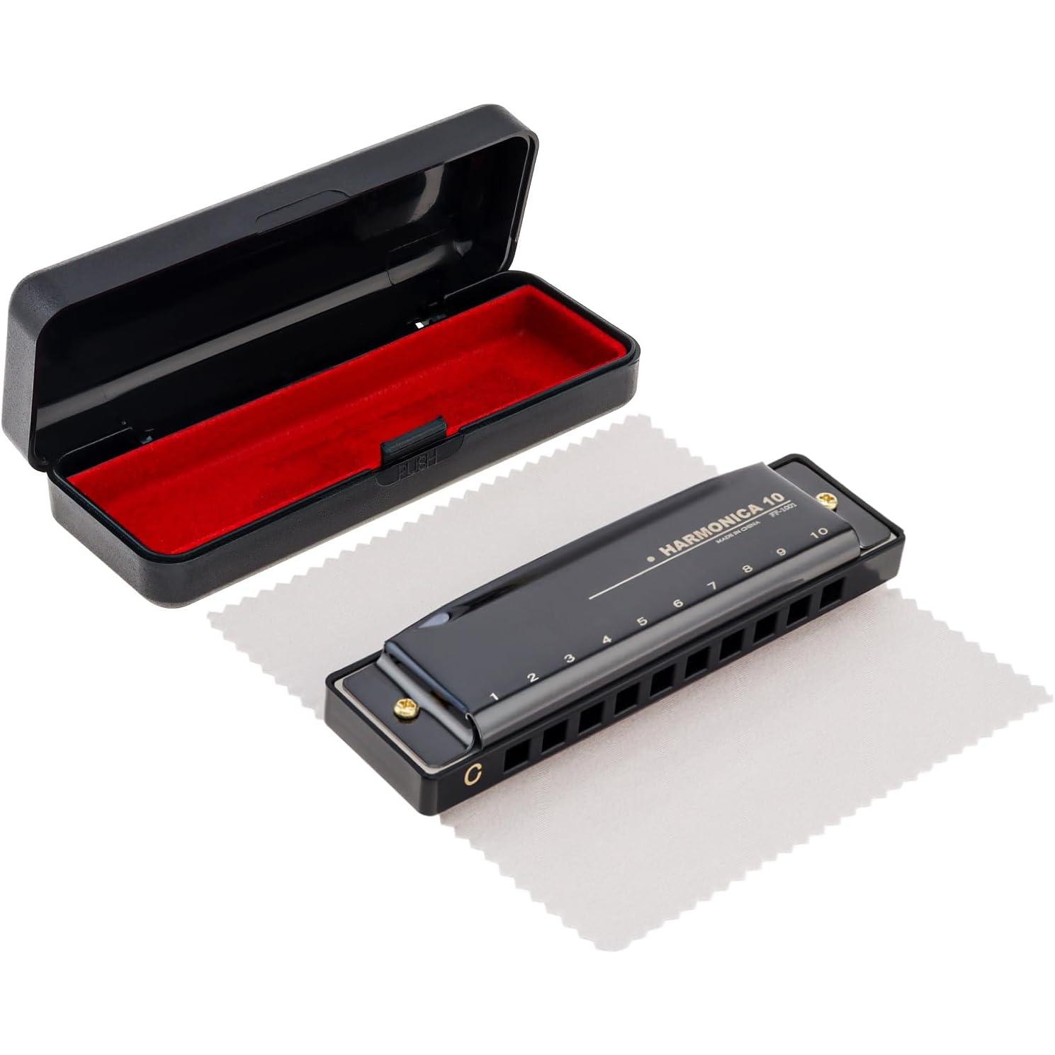 Blues Harmonica Harp Mouth Organ, 10 Holes C Key Harmonica for Adults Beginner