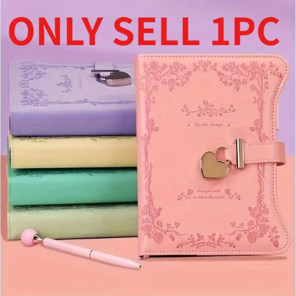 B6 Lockable Journal for Girls with Key, 360 Pages Gold Edge Secret Diary with Pen and Bookmark, Garden Pink, Cute Notebook, Back to School Notebook Supplies