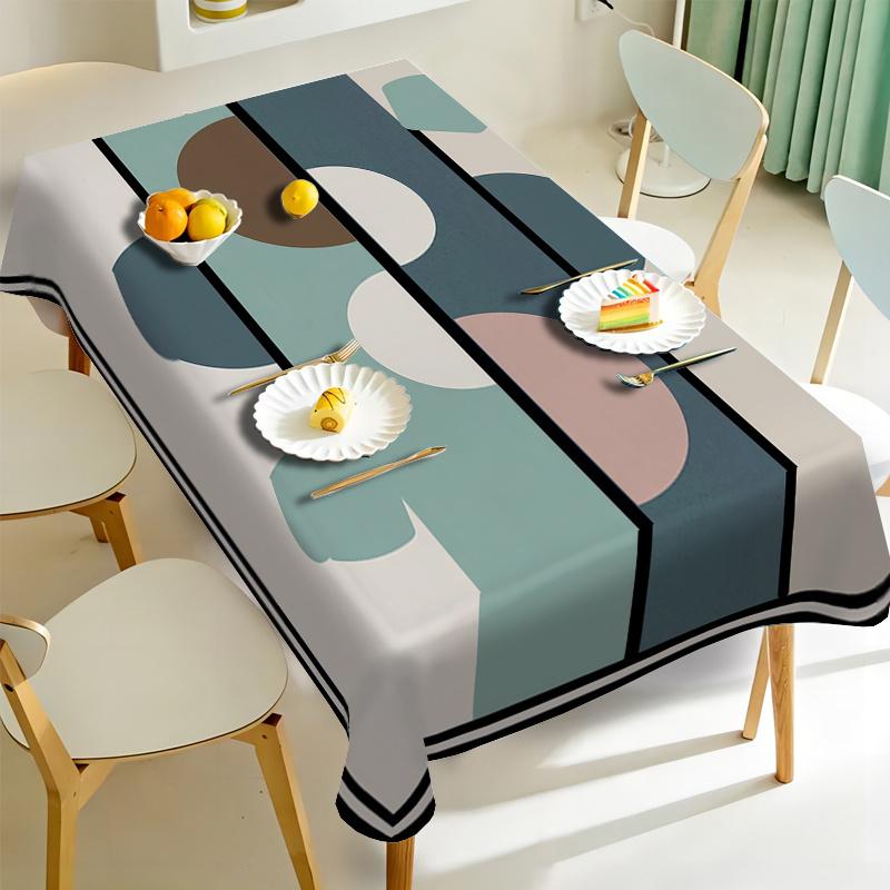1 piece of semi-circular geometric pattern tablecloth - easy to clean polyester rectangular dining table cover, modern soft color tone, machine washable durable fabric, suitable for kitchen, dining room, party and home decoration, simple design