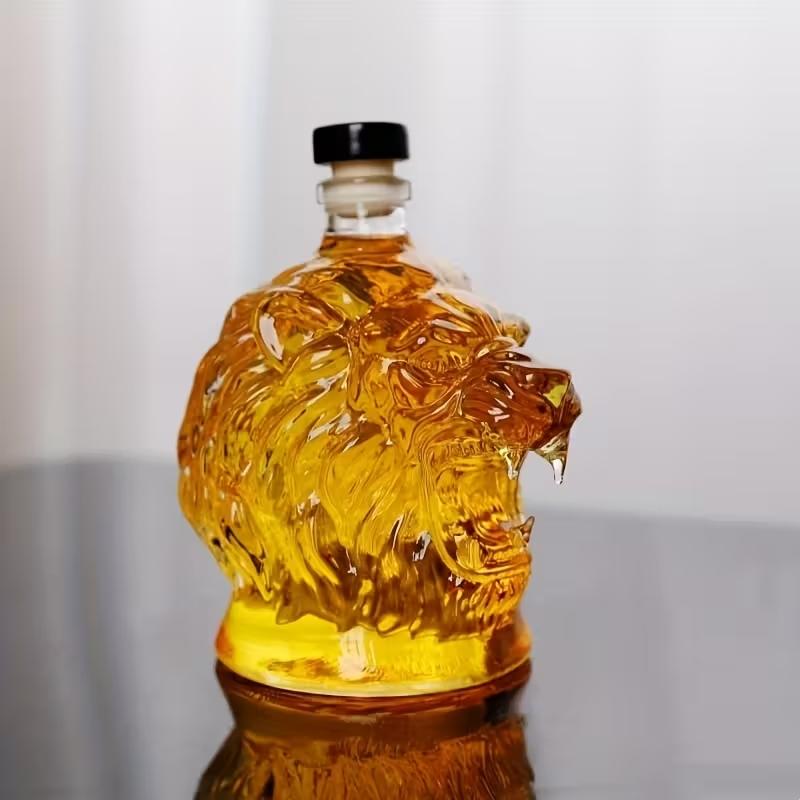 Lion Roar Glass Wine Bottle,Glass Ornaments — Stylish & Playful Decor- Whiskey Crystal Cup, High Borosilicate Glass Material, Unique Design, 10.82oz, Home Bar Use