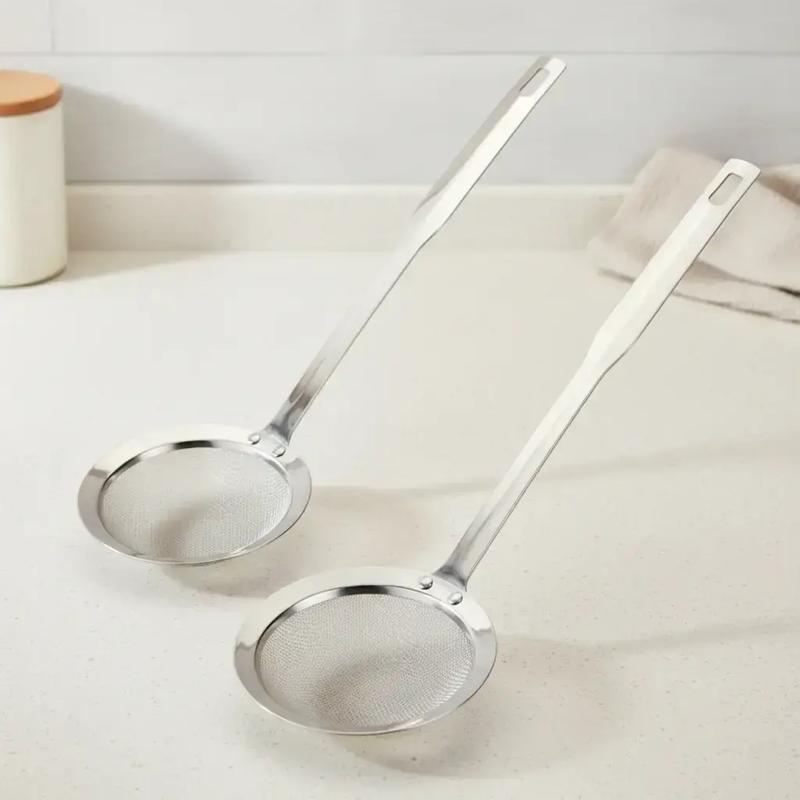 Stainless Steel Fat Skimmer Spoon – Extra-Large & Long Handle Fine Mesh Strainer for Cooking, Frying, Oil, Foam & Grease Removal, Kitchen Tool, Kitchen Utensils Gadgets