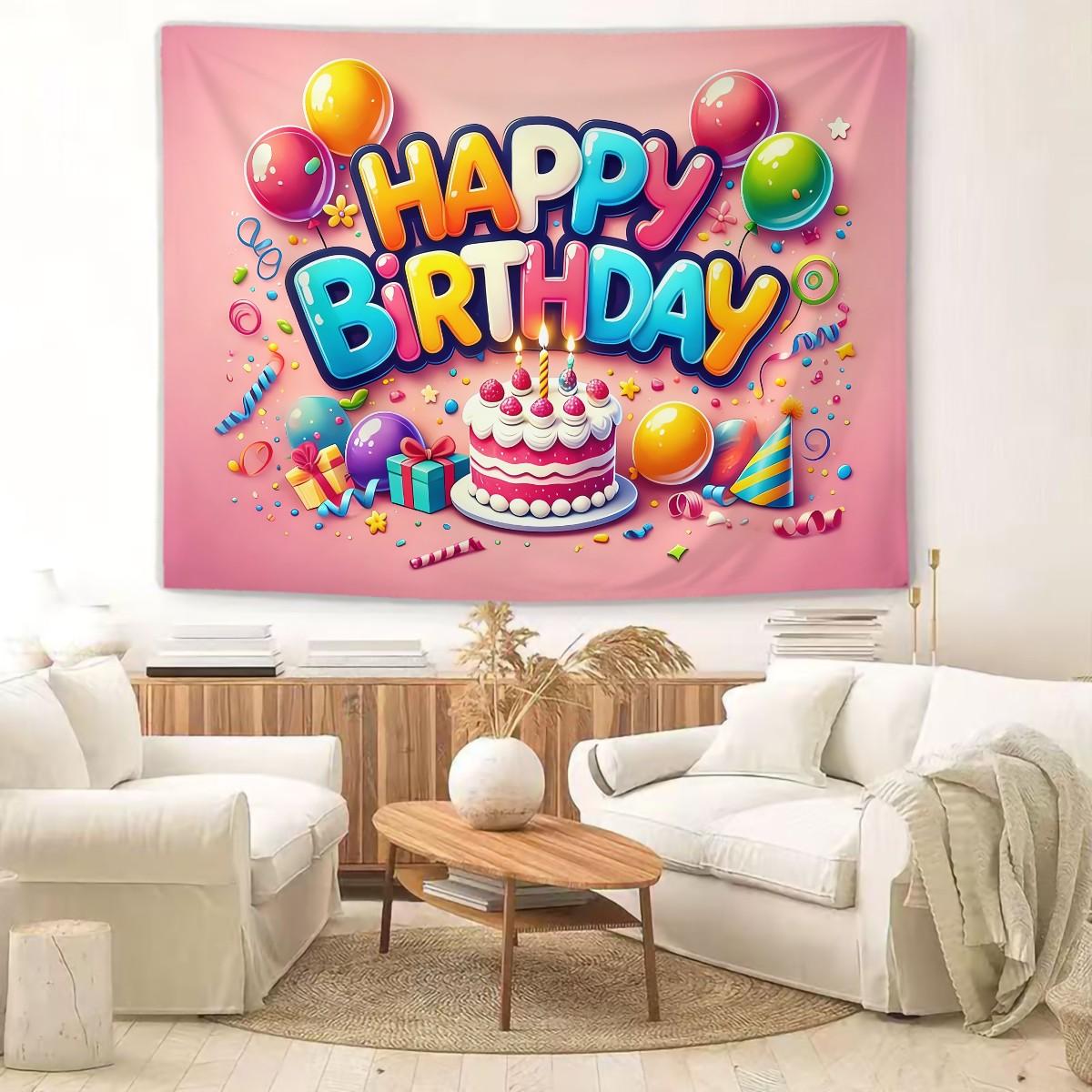 Joyful Birthday Party Theme Tapestry – Perfect Party Decor Gift ✨ Cake & Candy Print, Living Room Backdrop Decor, Maxes Out Birthday Gathering Vibe
