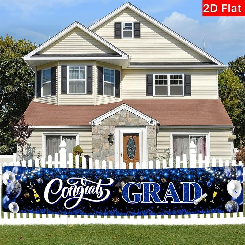 2D Flat Banner for 2026 Graduation Season, Blue, No Power Needed, Ideal for Graduation Party Decorations, Pull Flag Banner