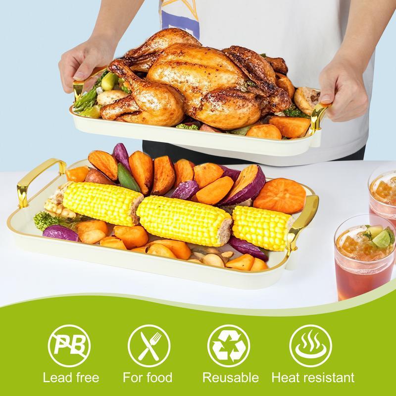 3 Pack Serving Tray with Handles, Stackable Reusable Trays for Serving Food, Plastic Serving Platters for Party, Charcuterie, Fruit, Appetizer