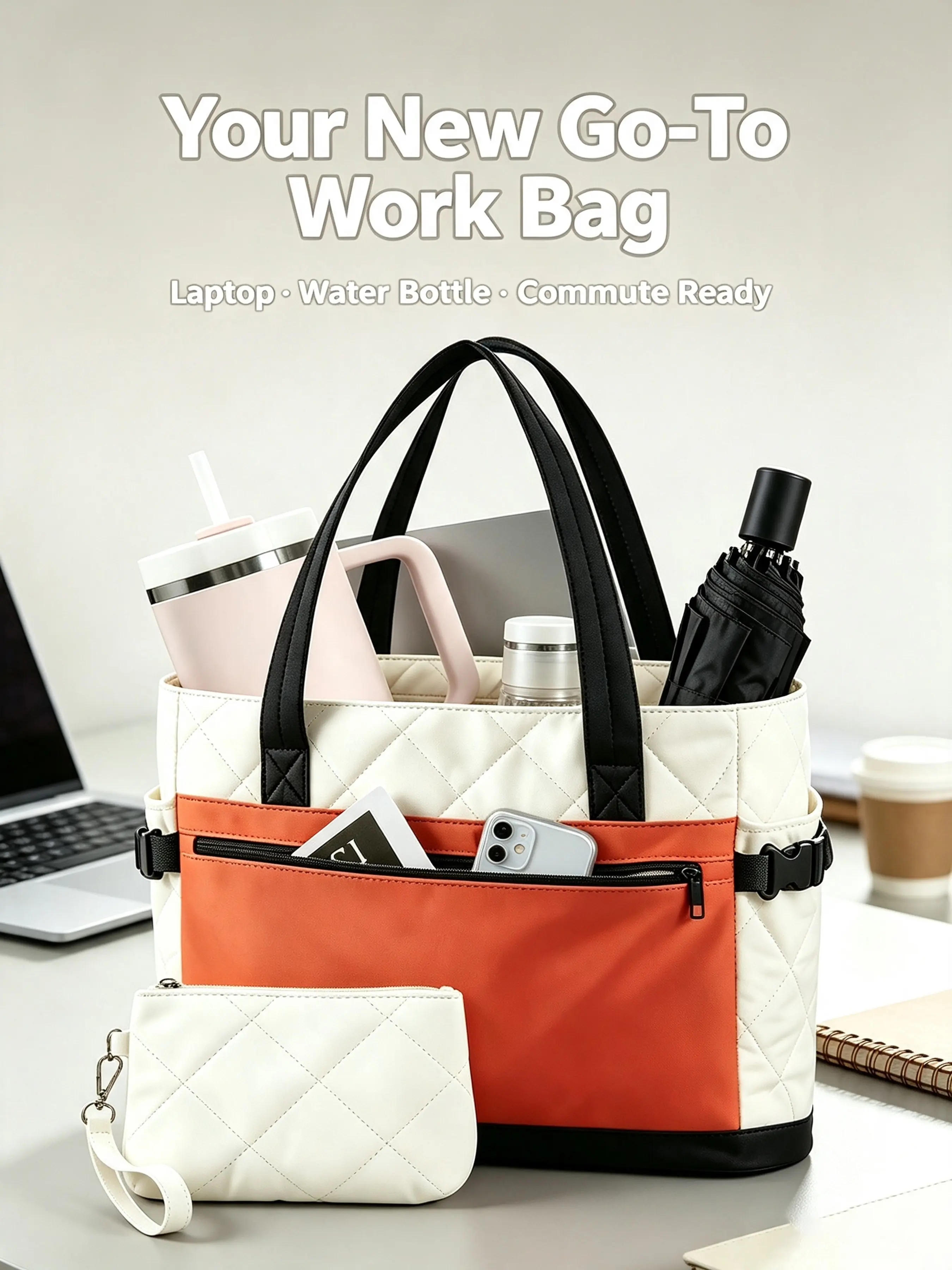 Puffer Tote Bag for Women, Lightweight Puffy Travel Gym Work Bag | Multi Pocket Tote 9 Pocket Teacher Nurse Quilted Shoulder Handbag Large Cloud Carry On 15.6" Laptop Computer Purse for School Nursing Clinical Travel Gym, 40oz Tumble holder, Holiday Gifts