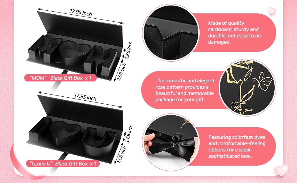 2 Pack ''MOM'' ''I Love You'' Flower Gift Letter Box Empty Cardboard Fillable Paper Gift Box Flower Chocolate Packaging Fillable Box for DIY Mother's Day Gifts Grandma Stepmother Birthday（Flowers not included）