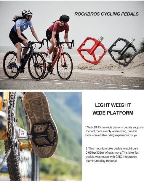 ROCKBROS Mountain Bike Pedals MTB Pedals Bicycle Flat Pedals Aluminum 9/16" Sealed Bearing Lightweight Platform for Road Mountain BMX MTB Bike