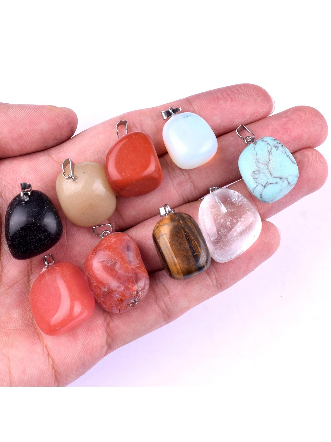 1 Piece Randomly Natural Stone Necklace in more than 20 Colors Black Faux Leather Necklace Cords, Size Small Big Available