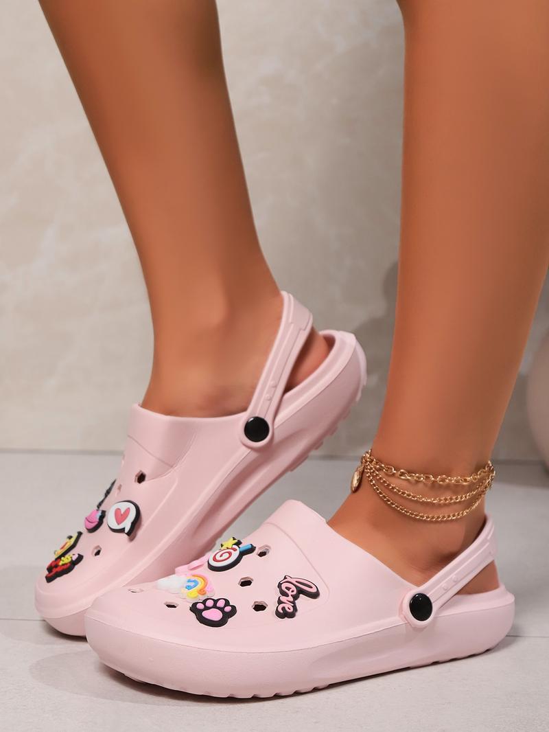 Cute DIY Cartoon Beach Clogs for Women, Summer Thick Sole Outdoor Slip-On Shoes, Versatile Sports Clogs for Daily Wear, Soft Cushioned Slippers
