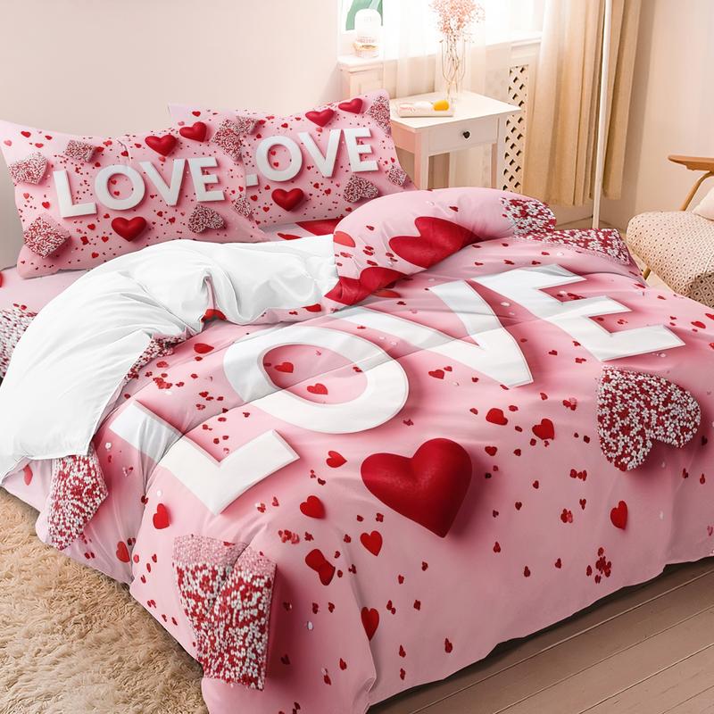 3 Counts/set Valentine's Day Love Letter Rose Pattern Duvet Cover Set including 1 Duvet Cover + 2 Pillowcases, Soft and Comfortable Decorative Bedding for Bedroom or Guest Room, Without Comforter