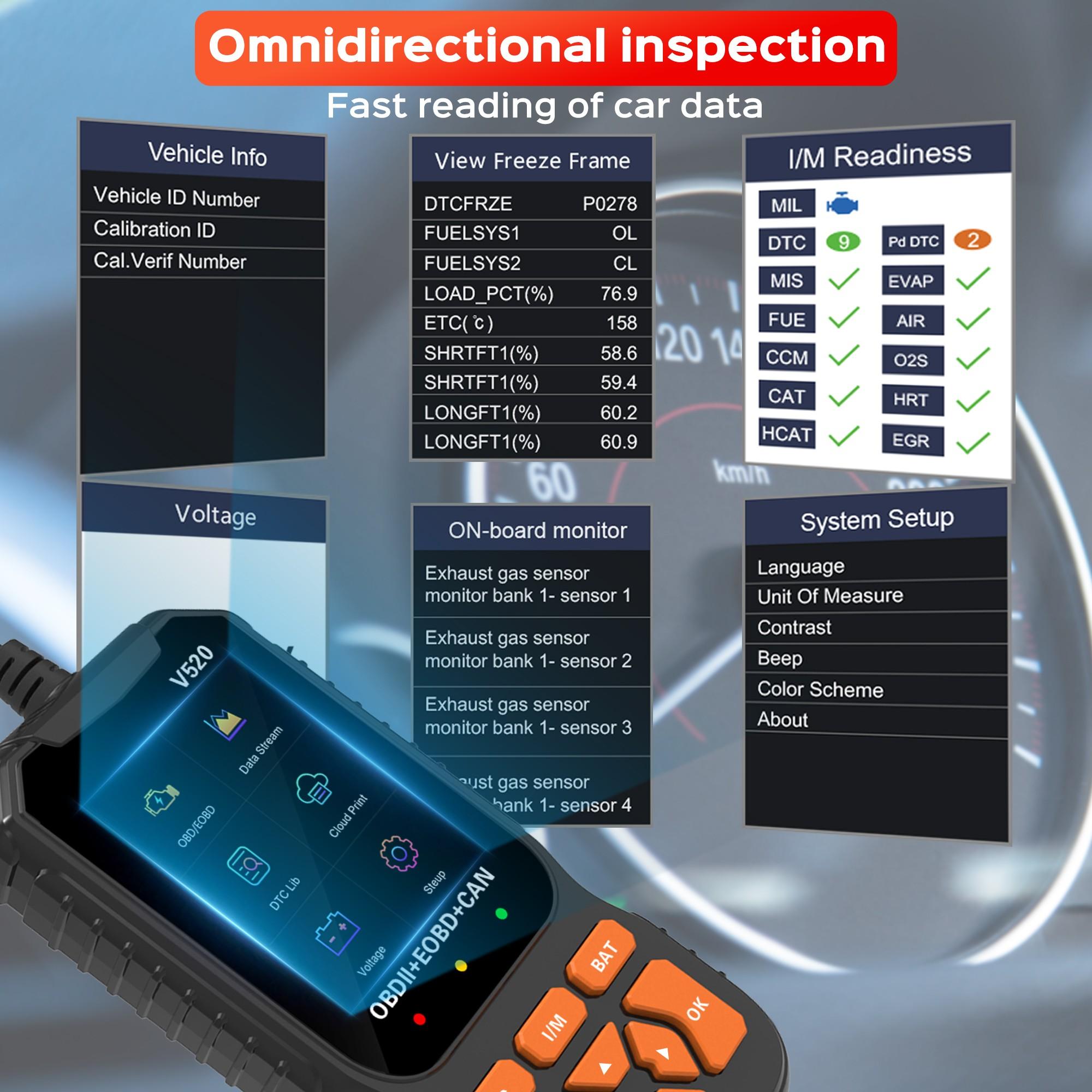 Professional Obd2 Scanner Diagnostic Tool, Digital Automotive Tester, Car Engine Code Reader & Reset, Battery Life Monitor, Car Battery Tester, Obdii/eobd Test Tool for Vehicles Post-1996