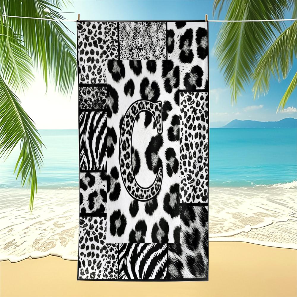 High Street Initial Leopard Print Beach Towel, Trendy Animal Print Patchwork, Quick Dry Lightweight Portable, Perfect for Trendsetters Pool Daily Use