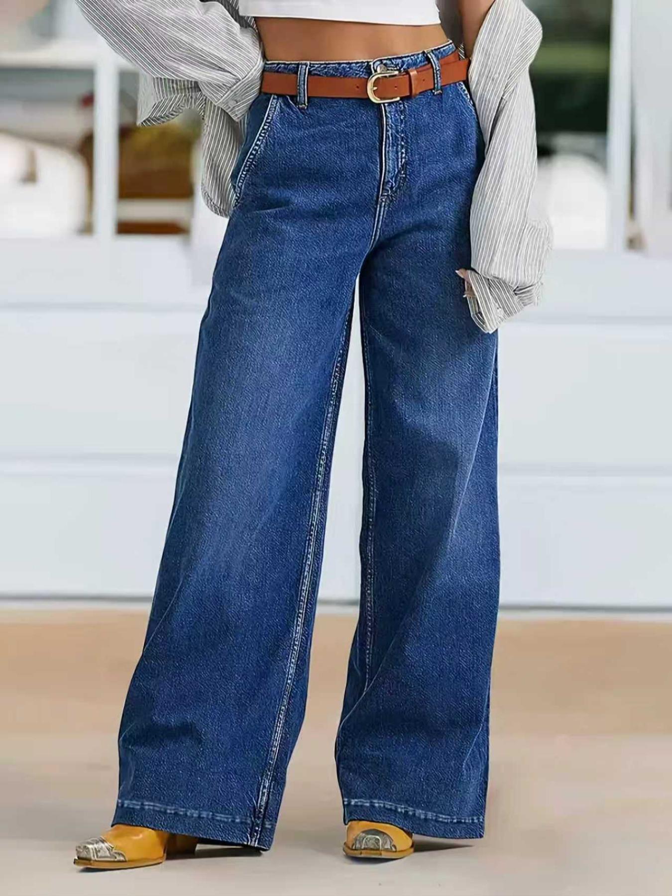 Women's Elastic Wide Leg Jeans Pants, Casual Denim Long Trousers, Comfortable Stretch Fabric, Fit, Perfect for Daily Wear