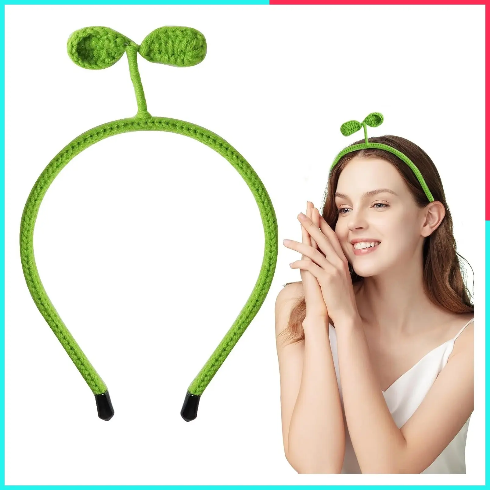 Cute Green Bean Sprout Headband Funny Plant Hair Accessories for Girls Women Spa Yoga Skincare Beauty