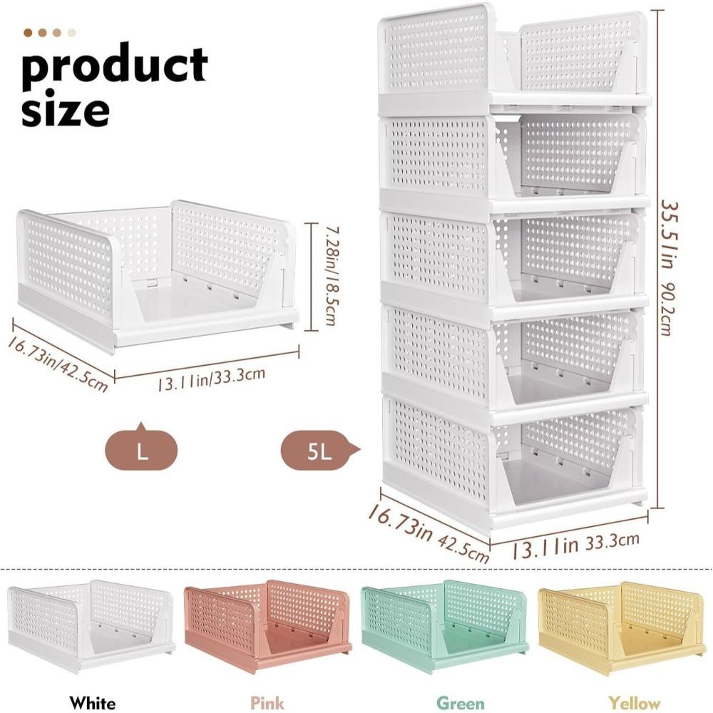 5-piece stackable and foldable wardrobe organizer boxes, suitable for storage in bedrooms, bathrooms, laundry rooms, and wardrobes, space-saving clothing storage drawer organizing baskets, white, Folding Storage Boxes