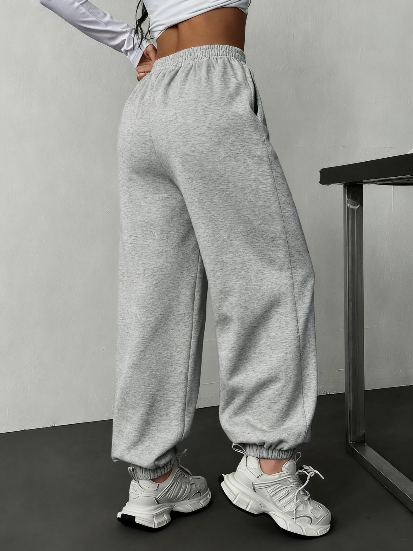 Women's Solid Drawstring Waist Thermal Lined Sweatpants, Casual Pocket Jogger Pants for Daily Wear, Ladies Bottoms for All Seasons