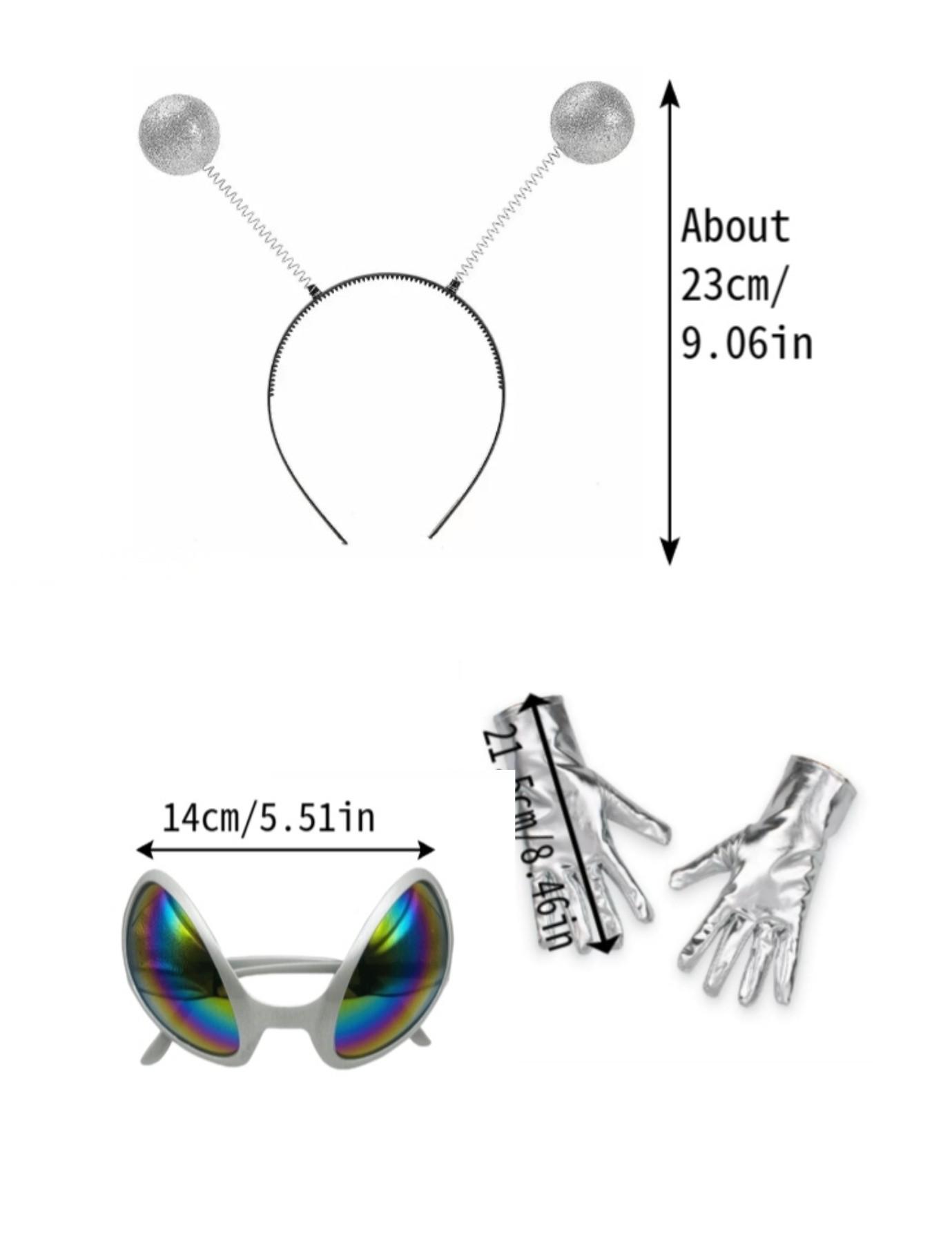 3-Piece Alien Costume Set for Holiday Parties, Includes Shiny Headpiece, Gloves, Weird Glasses, Perfect for Christmas Performances