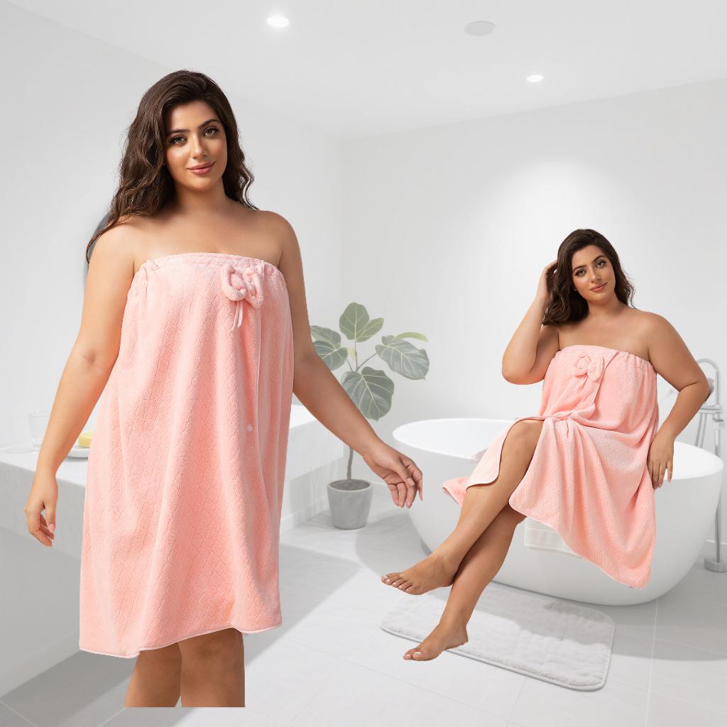 Plus - Size Bath Towel,Solid Bathrobe&Shower Cap Set,Ultra-Absorbent Bath Skirt,Cozy for Travel and Home,Great Gift Idea