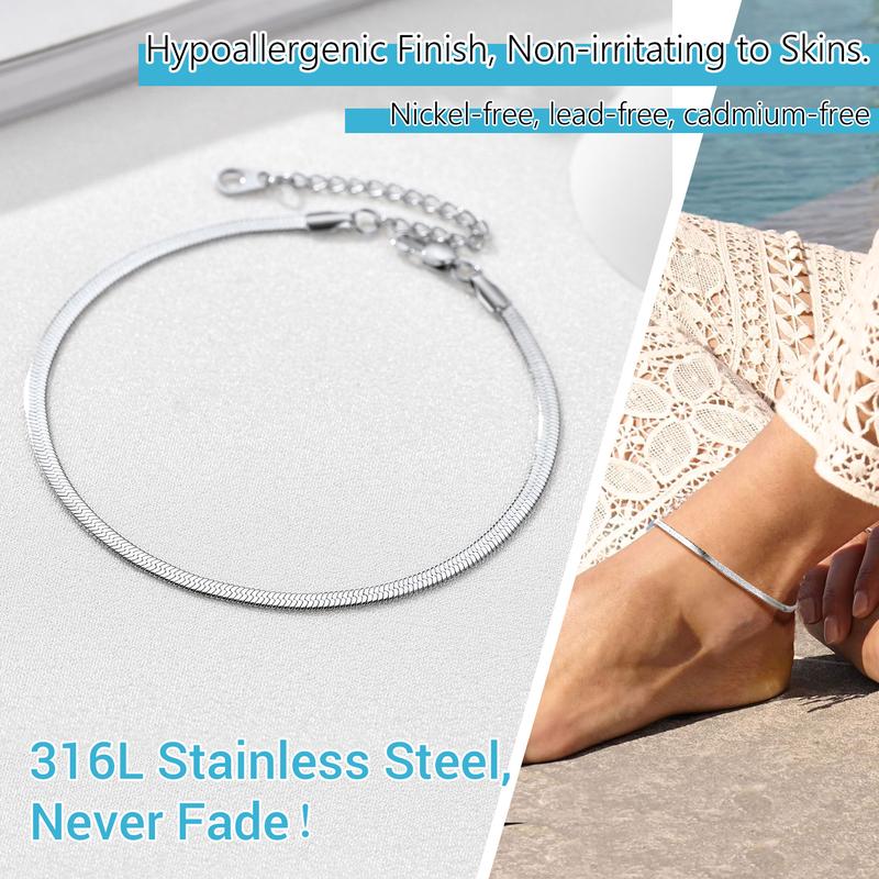 U7 1.5/3/5mm Herringbone Anklet For Summer Adjustable Anklet Bracelet U7 1.5/3/5mm Herringbone Anklet For Summer Adjustable Anklet Bracelet