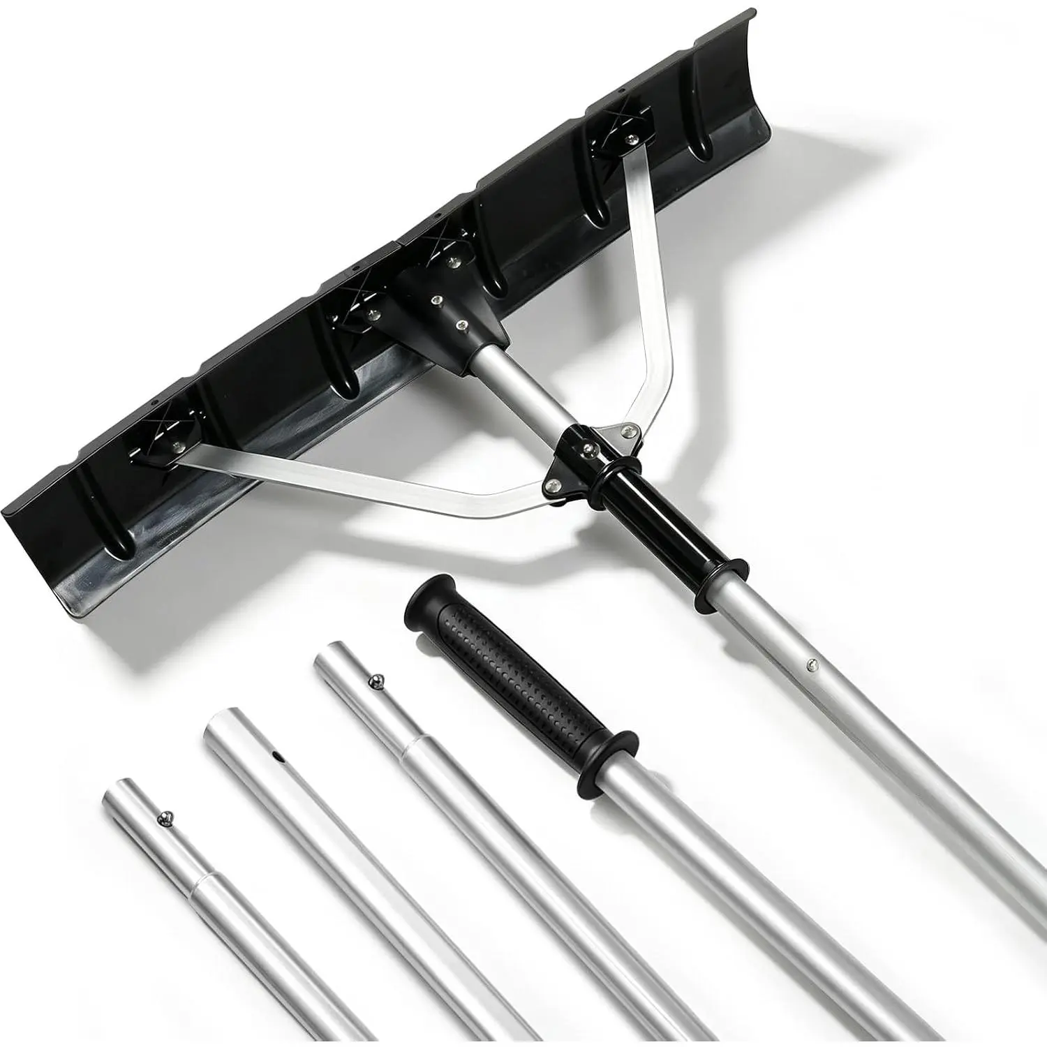 Karlhome Foldable Snow Roof Rake 5 Section Aluminum Pole with ABS Shovel Head One Key Fold Extendable Roof Snow Remover Tool