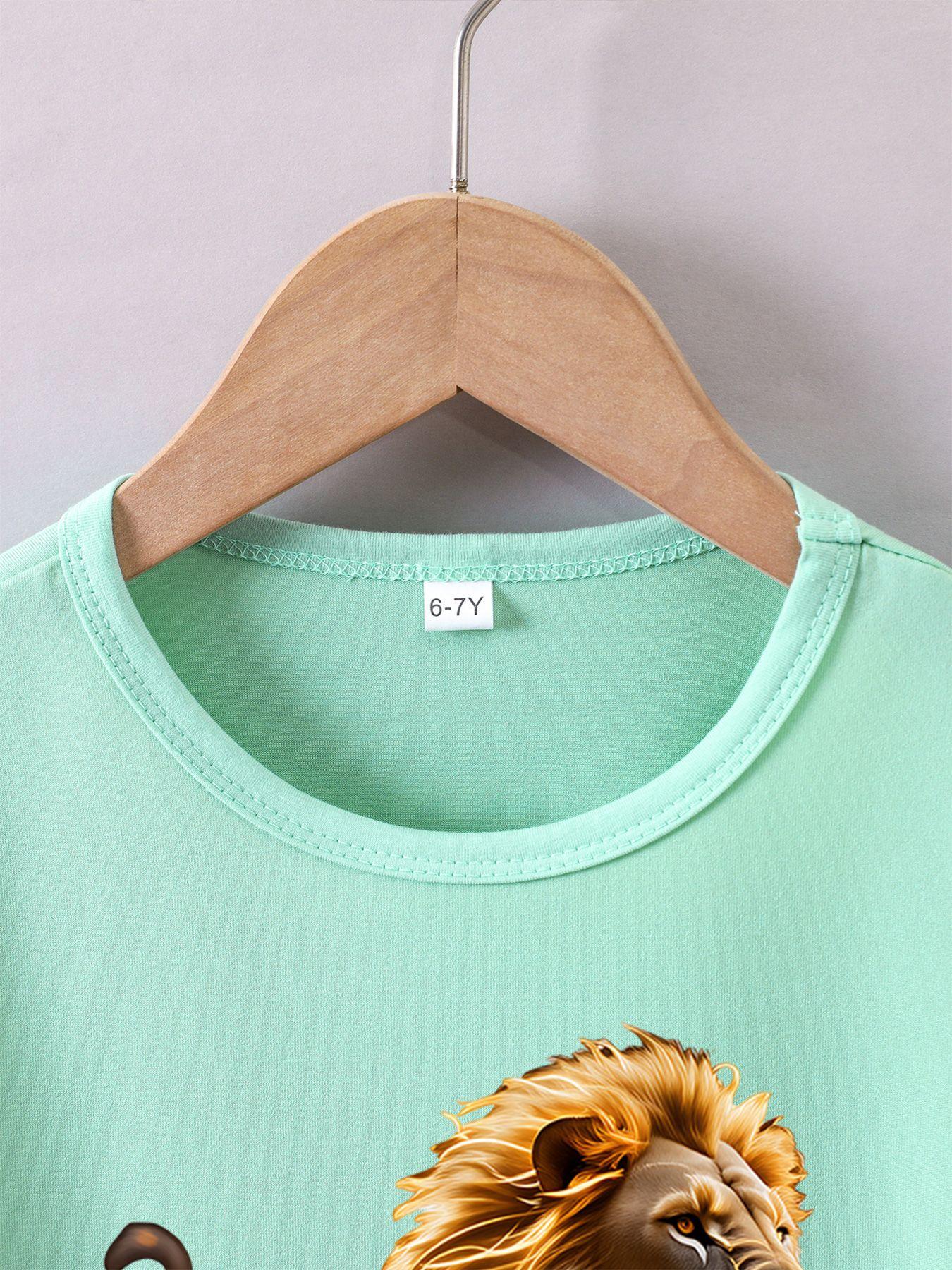 Boys' Summer Breathable & Comfortable "Lion" Cartoon Print (3-12Y) Casual Sports T-Shirt