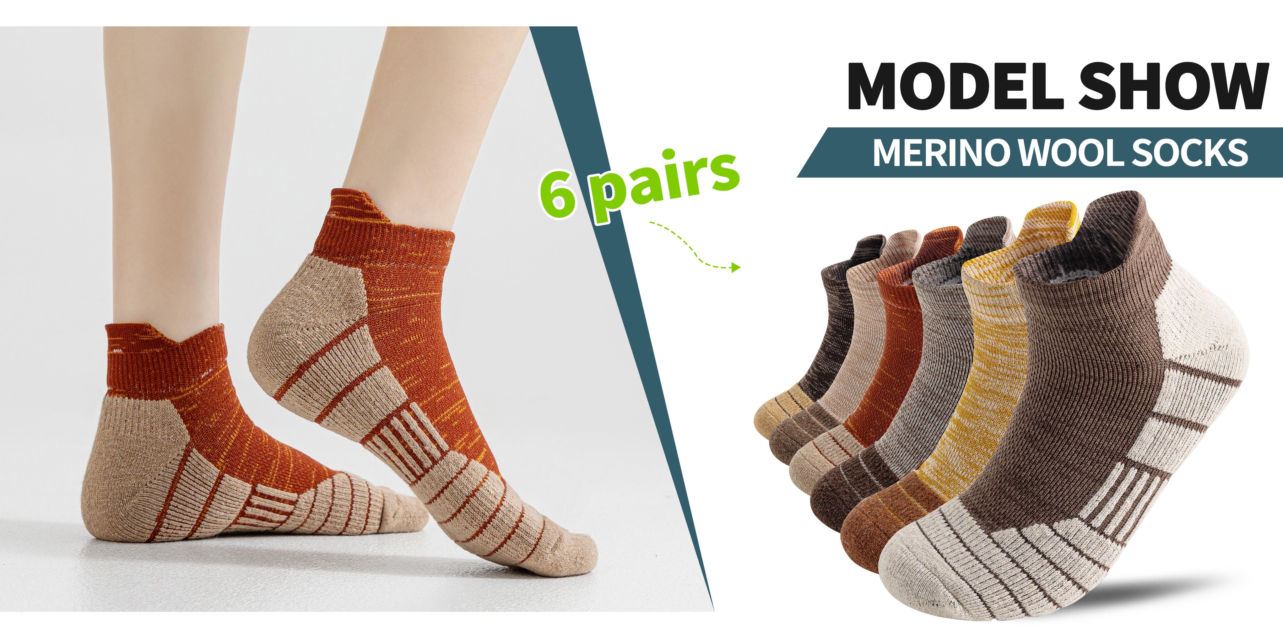6 Pairs Merino Wool Ankle Running Hiking Socks Compression Support Breathable Thick Cushion No Show Socks for Women&Men Menswear