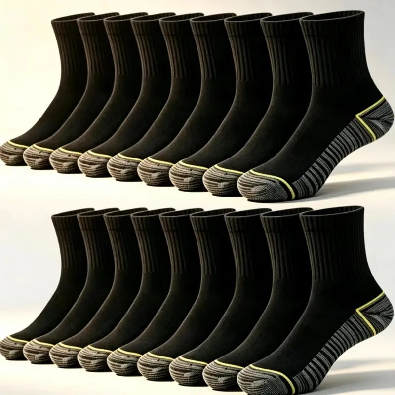 18 Pairs Men's Mid-Calf Work Socks, Breathable Cushioned Reinforced Knit Crew Socks, All-Day Comfort Athletic Socks for Hiking, Work & Daily Wear