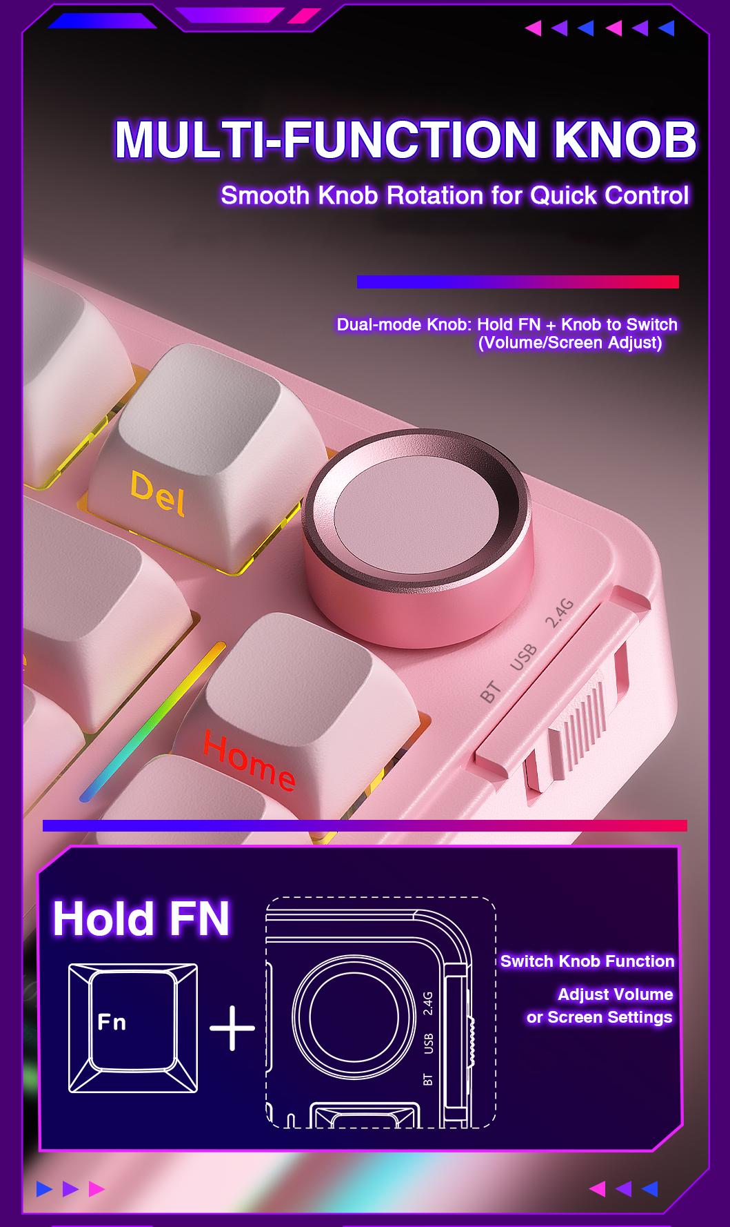 [New]AULA S75 PRO Wireless Mechanical Keyboard with Screen&Knob(Black Pink), Tri-Mode 2.4G USB-C Bluetooth PBT Keycaps Creamy Sounding 75% Hot Swappable Gaming Keyboard with Pre-lubed Switches, RGB Backlit, PC Gaming Keyboards TikTokshopBacktoschool