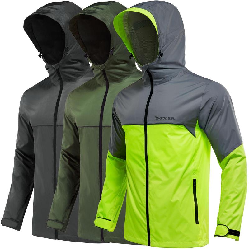【RODEEL】710 Waterproof Jacket with Storage Pouch Men High Visibility Lightweight Breathable Hooded Rainwear Durable Rain Coat Weatherproof Windbreaker For Outdoor Sports Hiking Camping Fishing Boating Construction Landscaping Gardening, Holiday Gift