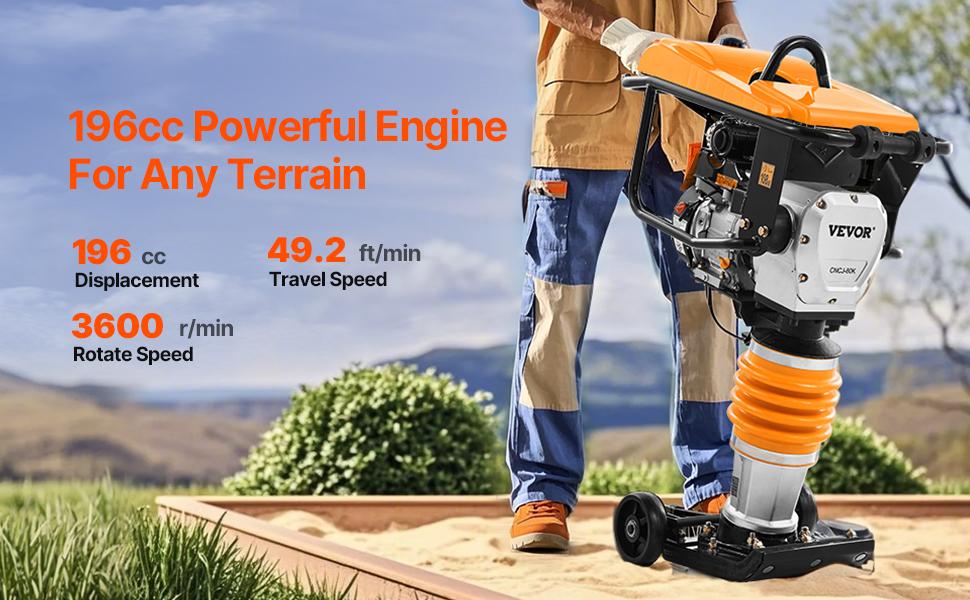 VEVOR Jumping Jack Compactor, 6.5 HP Vibratory Rammer Fuel-Powered 196 cc Engine Tamper, 3600 lbs Impact Force, 26 Max Compaction Depth, Four-Spring, for Soil, Gravel, Concrete Slabs, Foundations VEVOR Jumping Jack Compactor, 6.5 HP Vibratory Rammer Fuel-Powered 196 cc Engine Tamper, 3600 lbs Impact Force, 26 Max Compaction Depth, Four-Spring, for Soil, Gravel, Concrete Slabs, Foundations