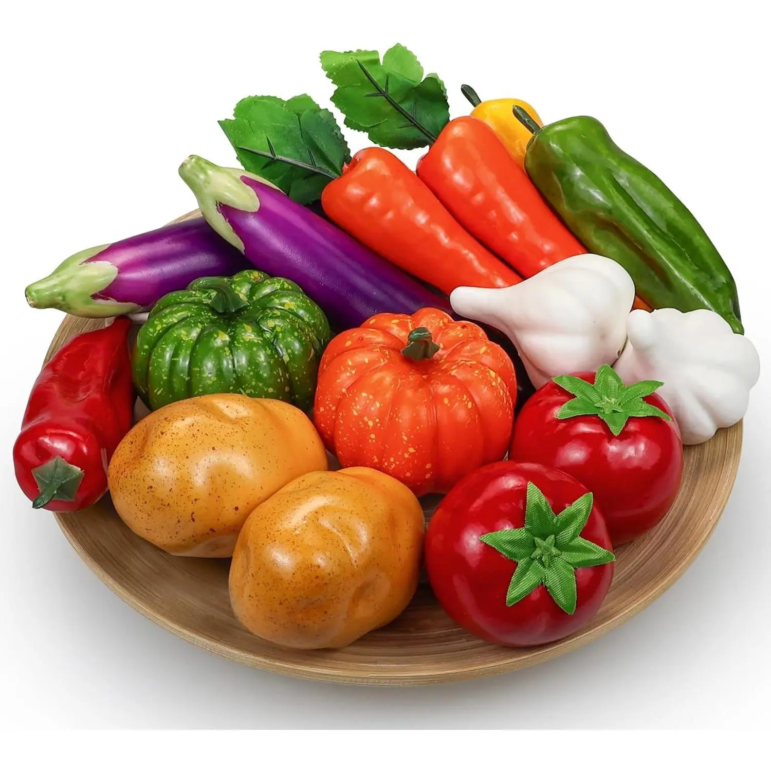 15 Pcs Realistic Artificial Fake Vegetables Decorative Props for Kitchen Décor Display Including Fake Potatoes Pumpkin Carrot Tomato Peppers