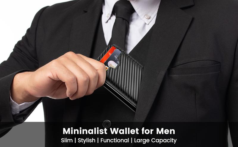 Wallet for Men with Money Clip RFID Blocking Minimalist Wallet Pop Up Aluminum Case Slim Credit Card Holder with Gift Box