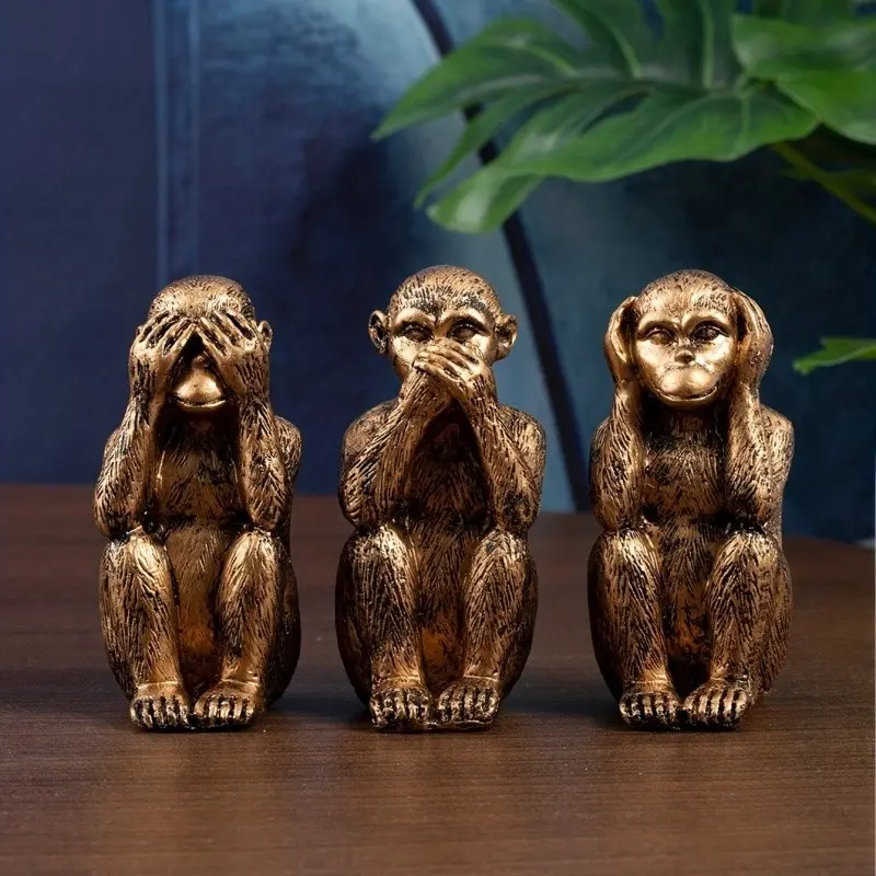 3-Piece Modern Resin Monkey Sculpture Set, Ideal for Living Room, Bedroom, Dining Room, Halloween & Christmas Gifts, Essential Home Decor
