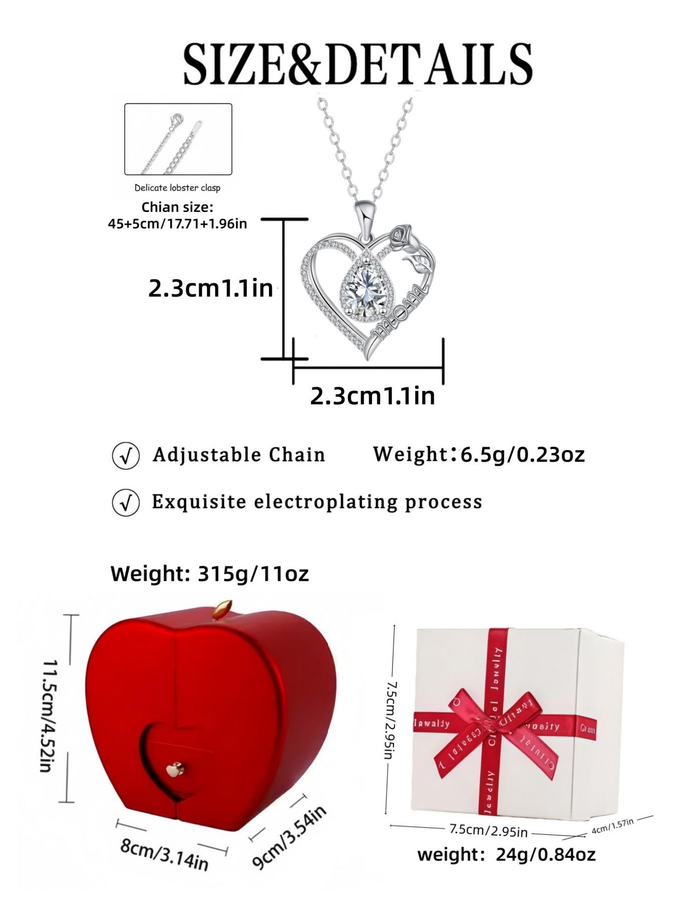 Diamond Drop Rose Heart Mom Luxury premium heart-shaped MOM teardrop gem necklace.Paired with an apple-shaped preserved rose jewelry gift box.Ideal gift for birthdays, Mother’s Day, Valentine’s Day and Christmas.