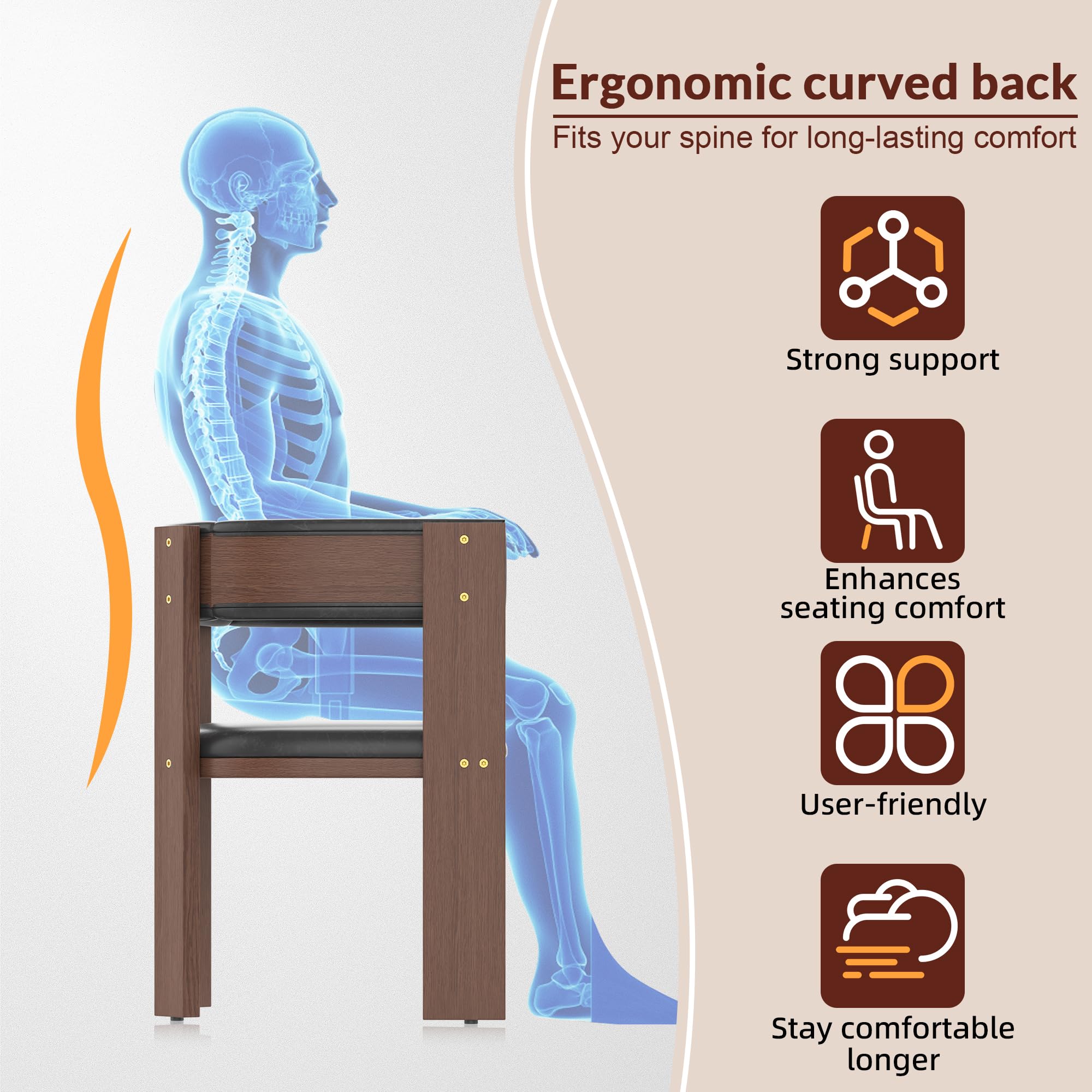 Mid Century Modern Dining Chairs, PU Leather Upholstered Kitchen Chairs Set of 2 with Accent Curved Backrest & Rubber Wood Frame，Set of 2