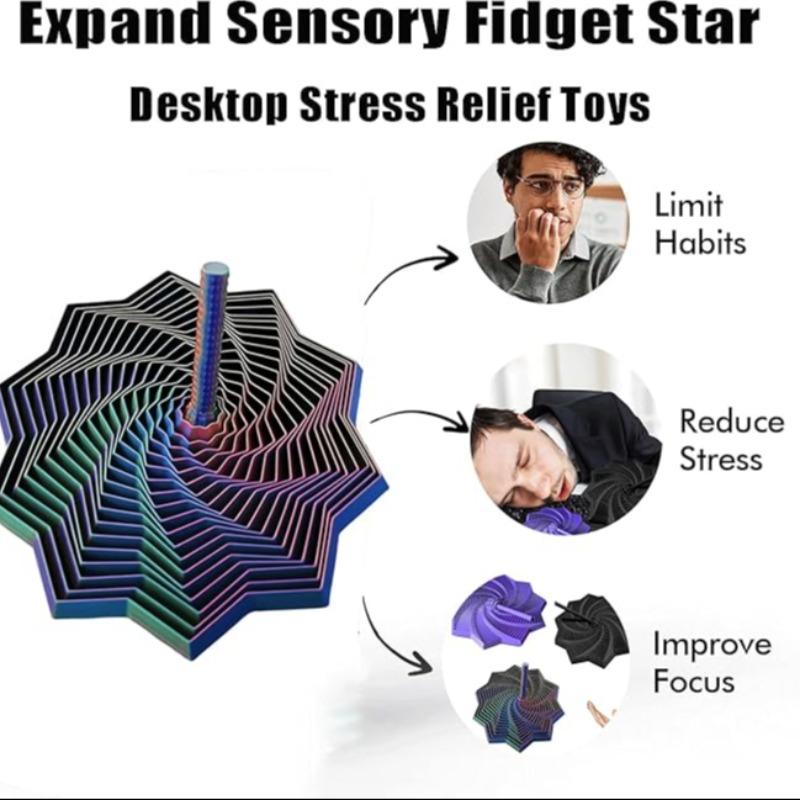 3D Printed Sensory Star Shape, Handheld Fractal Hexagon Decompression Toy, Office Desk Pressure Reliever, Stress Relief Fidgeting, Rotating Spiral