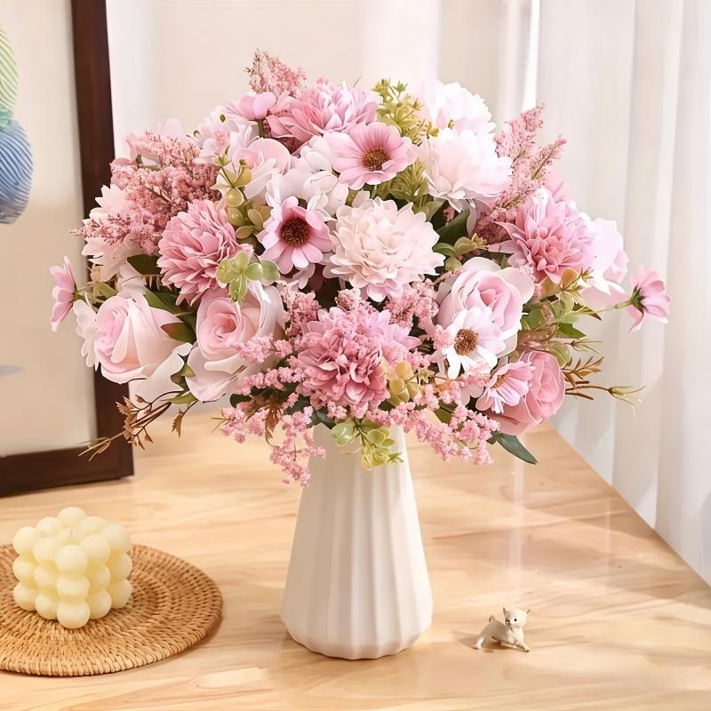 Artificial Peony Bouquet including buds Full-size bouquet, suitable for weddings, birthdays, anniversaries, Valentine's Day/Mother's Day, plastic peony table decoration, no maintenance required