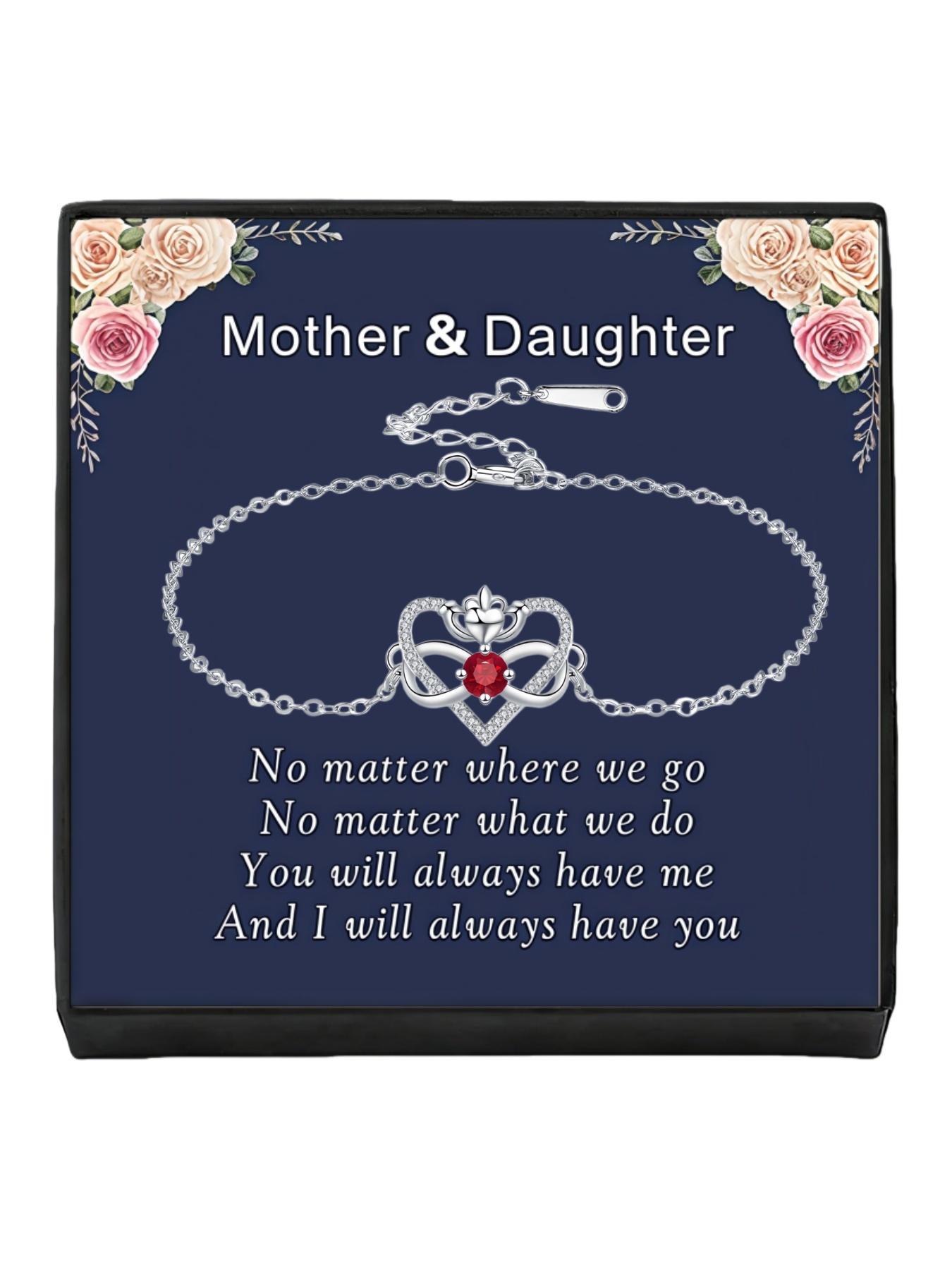 Heart Crown Queen · Ruby Bracelet Unique premium heart bracelet with delicate zircon infinity symbol, elegant and versatile.Comes with a card for Mom or daughter.Perfect mysterious gift for your daughter and ideal for Mother’s Day.