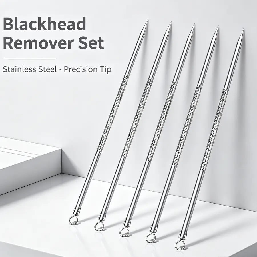 5-piece stainless steel blackhead removal tool, acne squeezer, quick and easy to remove acne, 2-in-1 stainless steel acne removal tool for forehead, face, and nose cleaning, odorless, practical for men and women, Pore Extractor