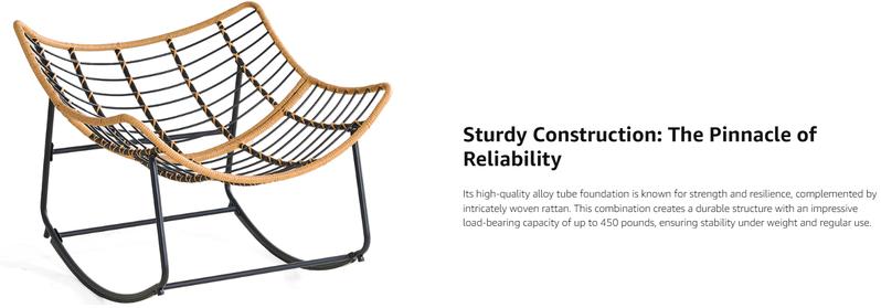【Double-Side Fabric & Valentine's Day gift】ONBRILL Oversized Indoor Outdoor Rocking Chairs, Comfy Papasan Rocking Chair with Padded Cushion, Rattan Wicker Lounge Chair, Modern Reading Accent Chair for Balcony Garden, LivingRoom Furniture,Christmas Gift